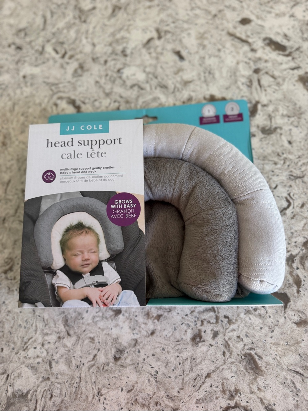 NIB JJ Cole Gray Baby Head Support Pillow - Soft Infant Neck Cushion